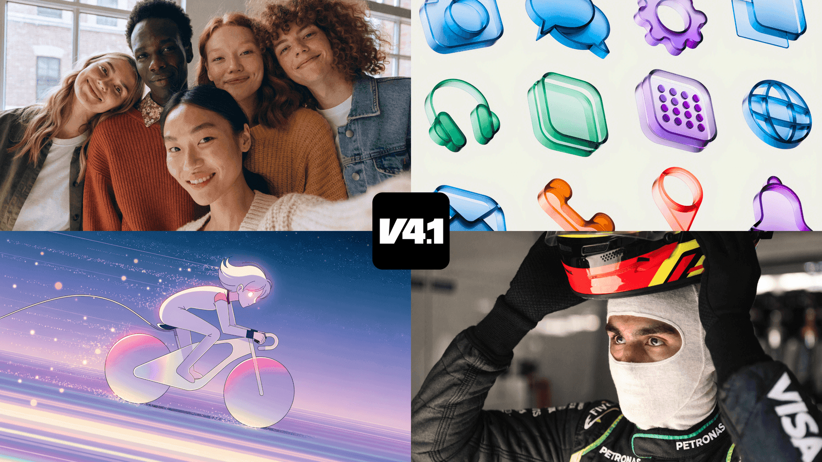 Official Recraft V4.1 photography, illustration and 3D icon collage