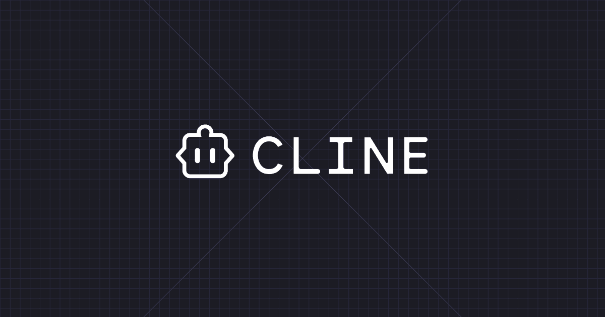 Cline 官方机器人标志与深色网格品牌图